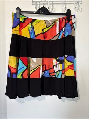 Black Skater Skirt with Multicolor Abstract Panels